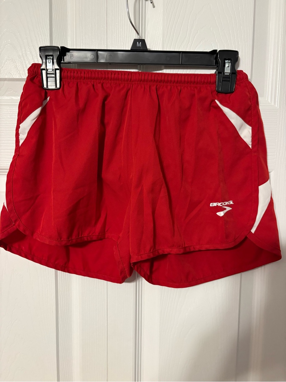 Brooks Red Athletic Running Shorts with White Accents